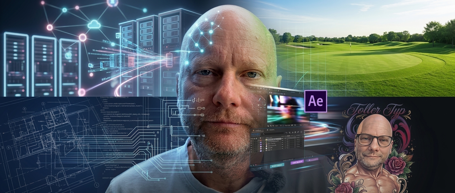 Christoph Greis mit Motiven aus KI, Cloud, Golf und After Effects